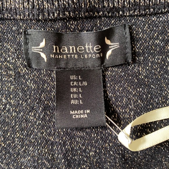 NWT Nannette Lepore Stretch Metallic Gold Flare Skirt Size Large Black - Picture 5 of 6